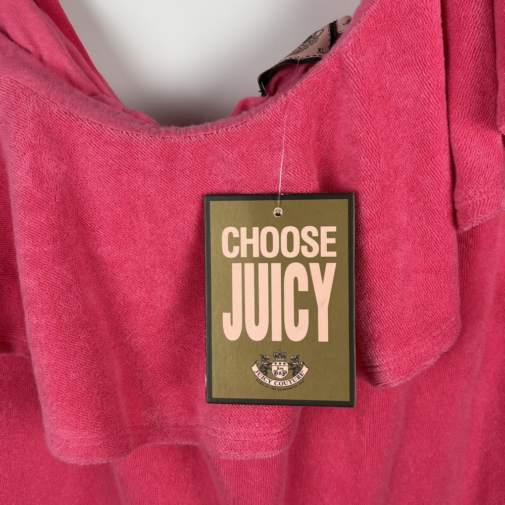 NWT Juicy Couture Womens Hot Pink Terry Cloth Romper Y2K Size XL One‎ Shoulder - Picture 6 of 10